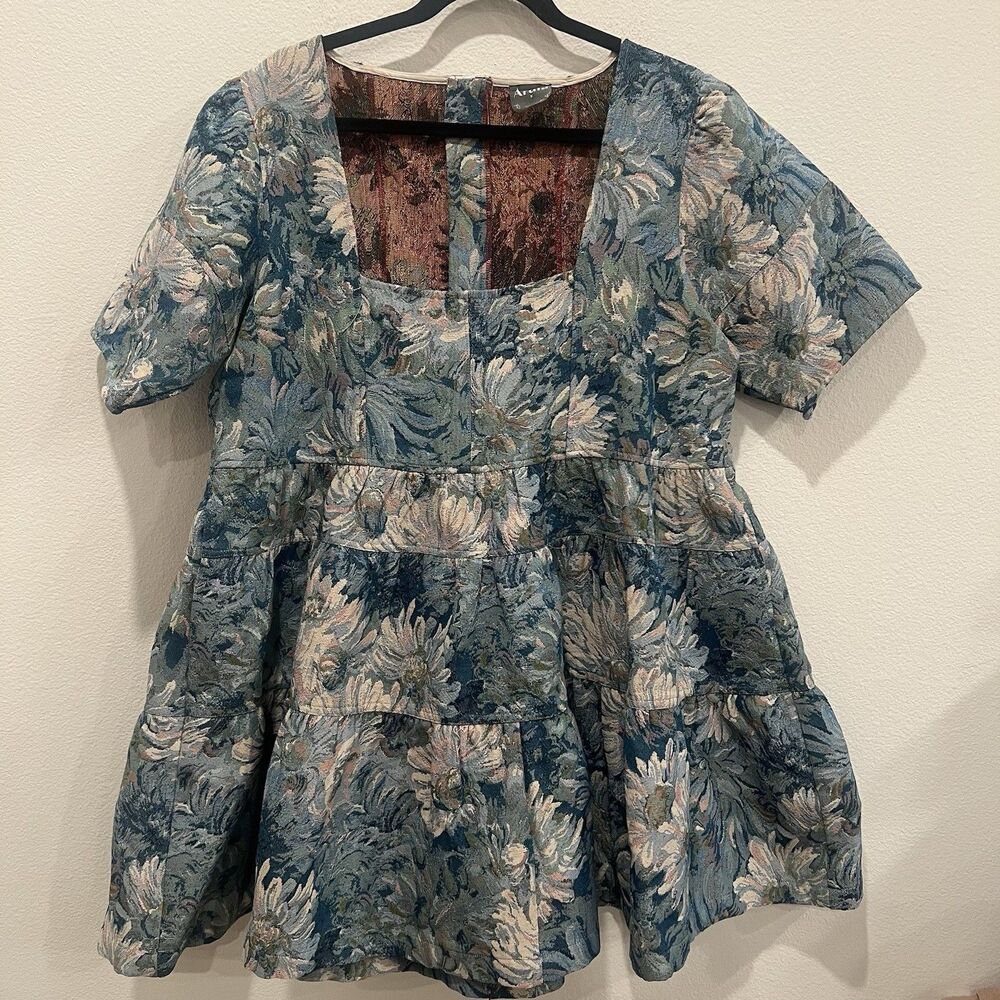 Arula Floral Brocade Blue Women’s Mini dress Size XL Party Holidays Fairy Dainty